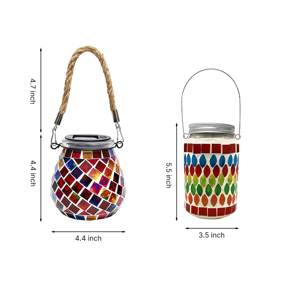 Stained Glass Mosaic Solar Lantern — Handcrafted, LED, IP65 Weatherproof, Dusk-to-Dawn, Hanging or Tabletop