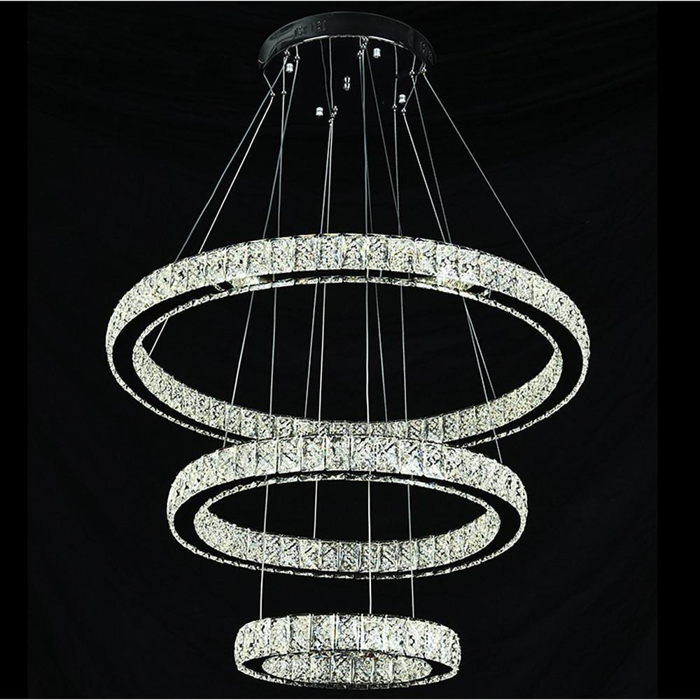 Geometric Circle Crystal Chandelier — Metal and Crystal, 67.5W LED, 28" Wide, 3000K–6000K