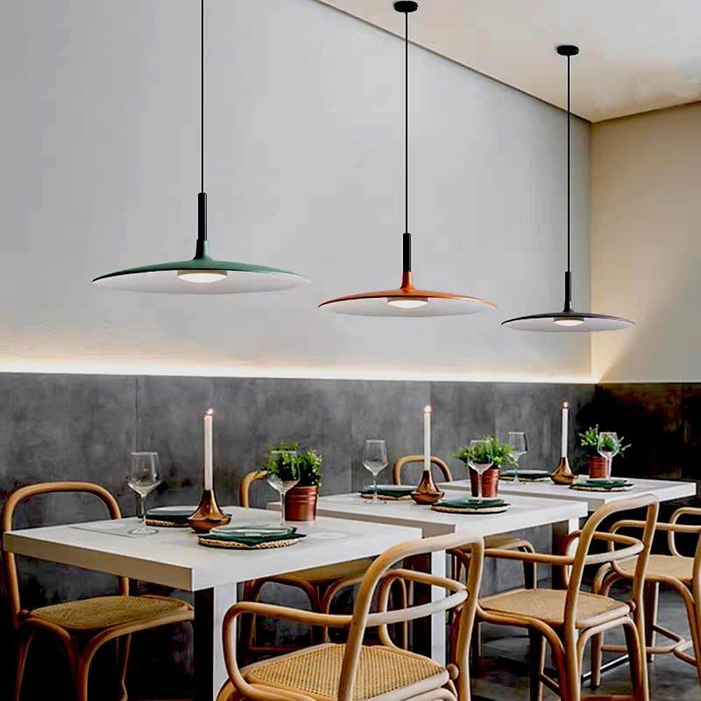 Flat Dish LED Pendant Light — Metal, 18" Diameter, 3000/6000K, 47" Adjustable Cord