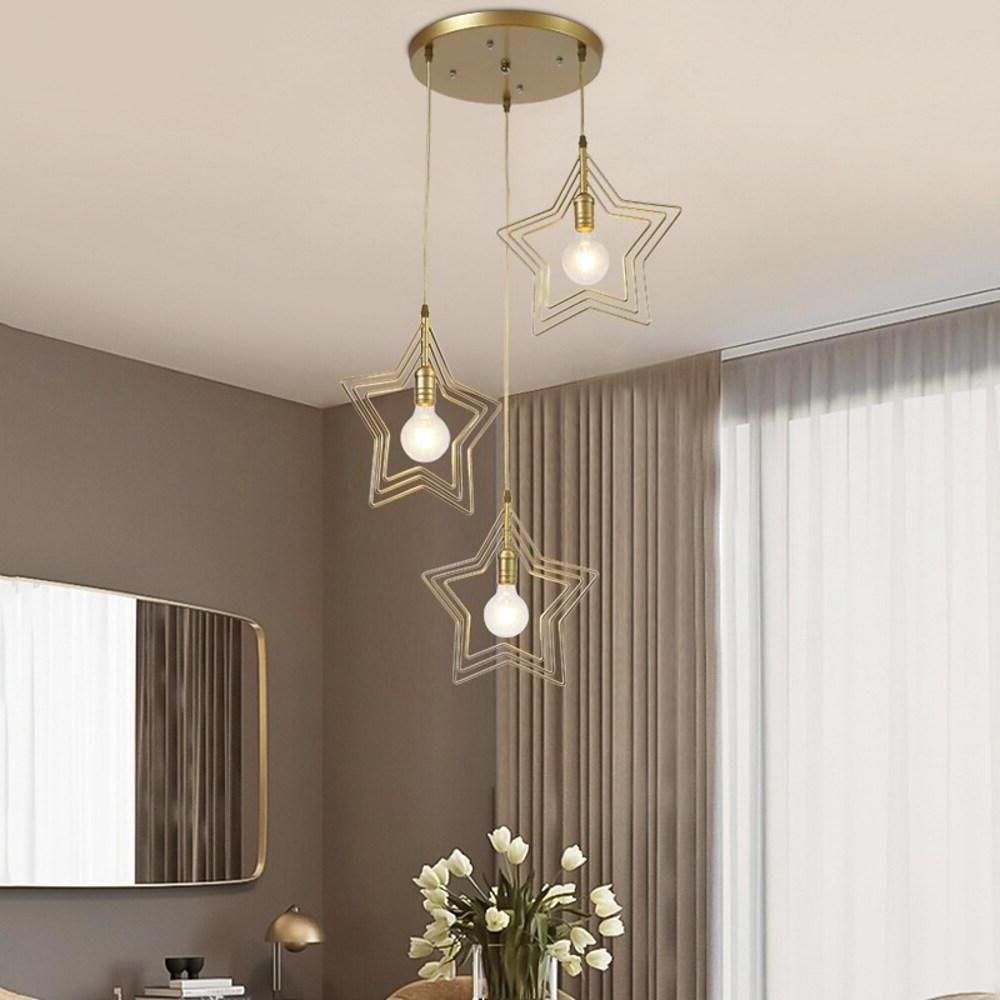 Multi-Star Geometric Pendant Light — Metal, Black or Gold, 1- or 3-Light, 3000–6000K