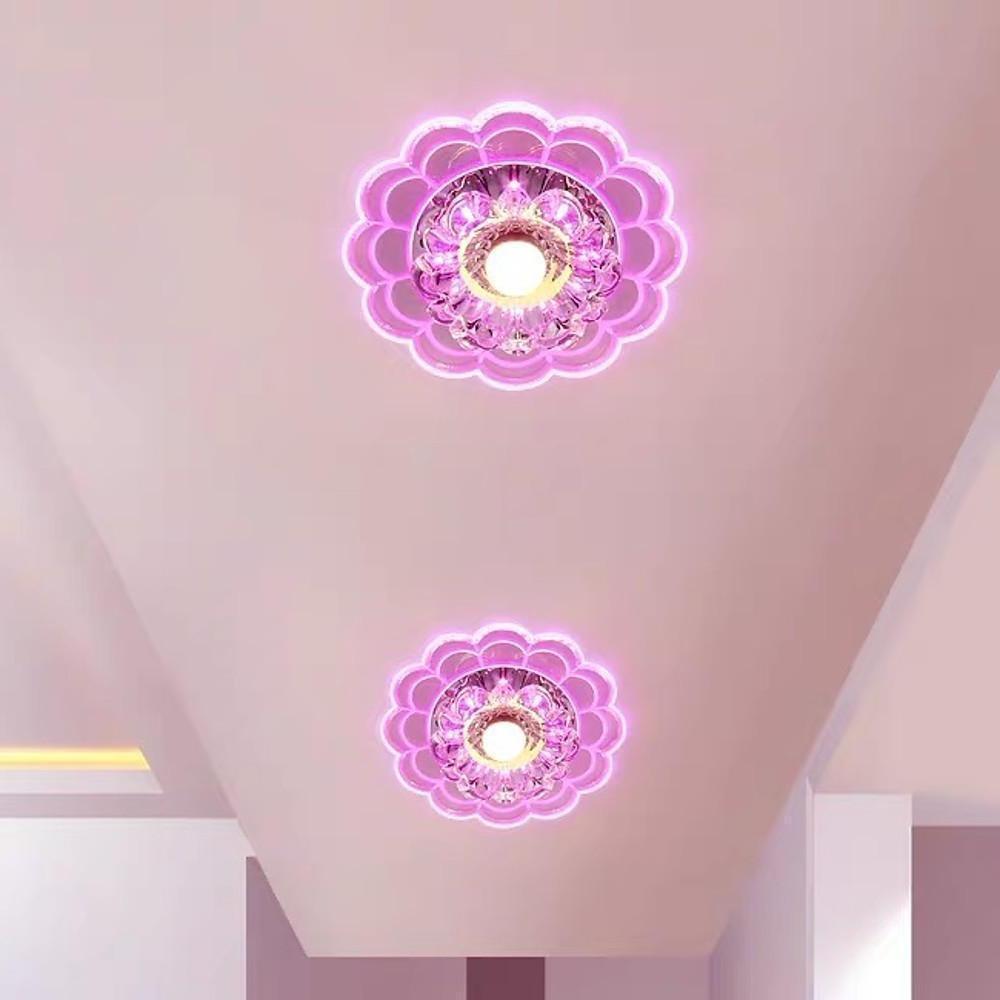 Flower-Effect Crystal Flush-Mount Ceiling Light — Metal, LED, 8" Diameter, Kids' Room and Entryway