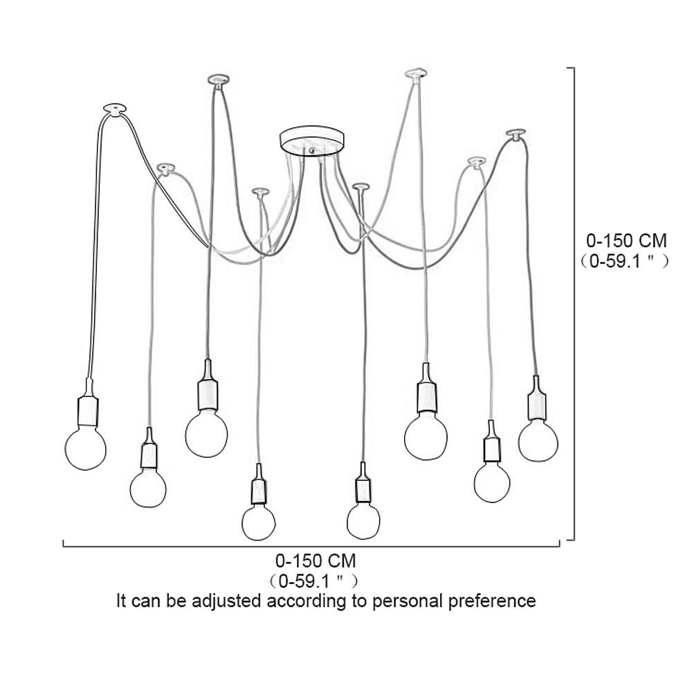 10-Head Cluster Spider Multi-Light Pendant — Aluminum, Fabric Cable, Acrylic Shades, 40W LED, DIY Adjustable, Industrial or Modern