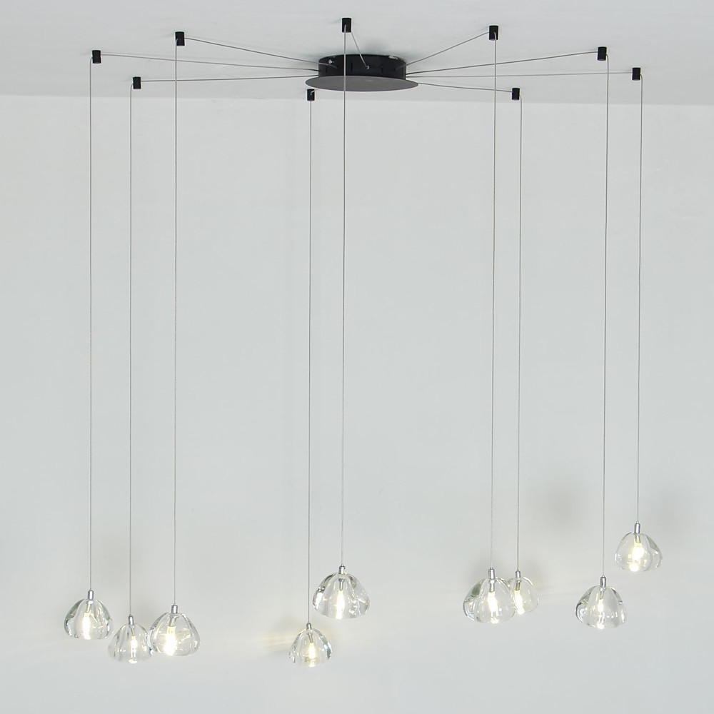 Raindrop Cluster Chandelier — Metal and Crystal, 9-Light LED, 3000/6000K, 79" Adjustable Cord