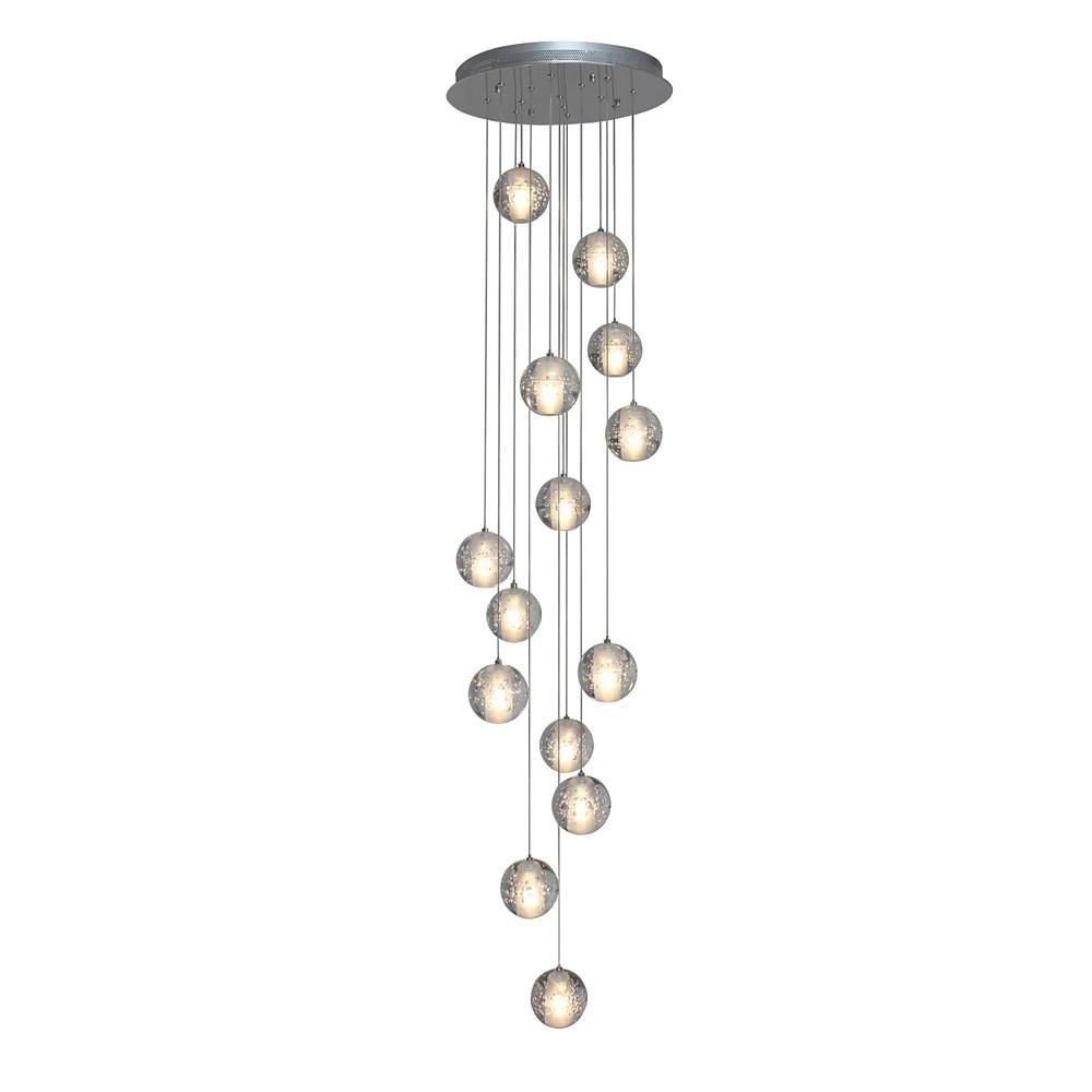 Contemporary 14-Light Crystal Ball Chandelier — Metal, Electroplated, Dimmable, 3000K / 6000K, 118" Adjustable Cord
