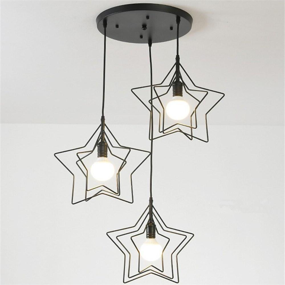 Multi-Star Geometric Pendant Light — Metal, Black or Gold, 1- or 3-Light, 3000–6000K
