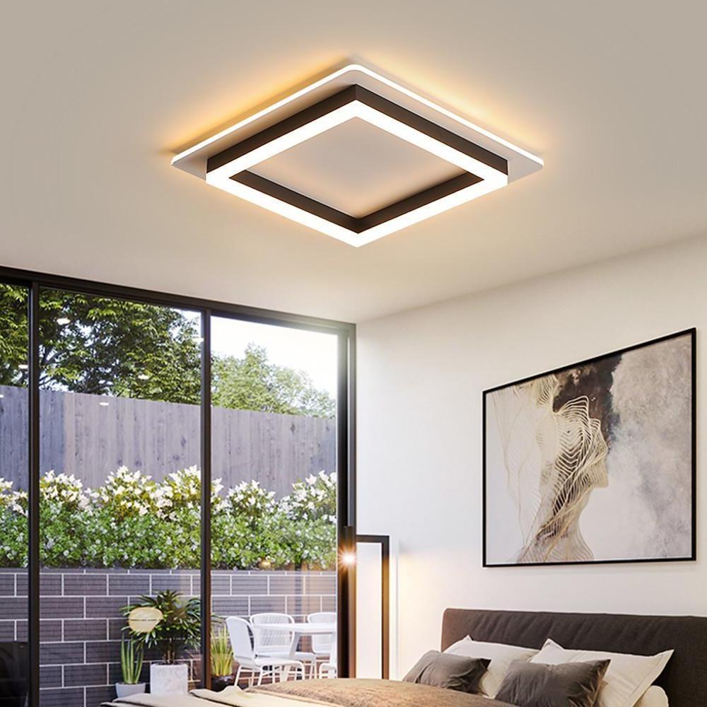 Square Modern LED Flush-Mount Ceiling Light, Set of 2 — Metal, Acrylic Shade, 36W, 16", Dual Color Temperature