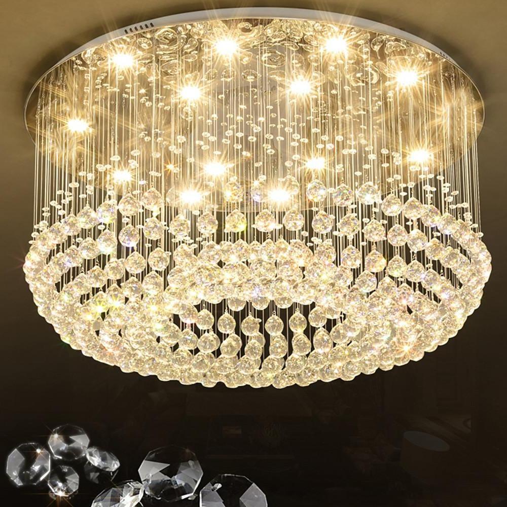 5-Tier Crystal Drum Flush-Mount Chandelier — Iron, LED, 16-Light, 31.5" Dia., Antique Brass or White