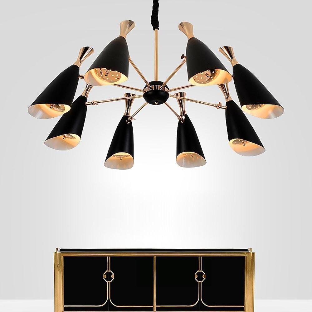 8-Light Candle-Style Chandelier — Electroplated Metal, E26/E27/G9, 40" Diameter, Black or White