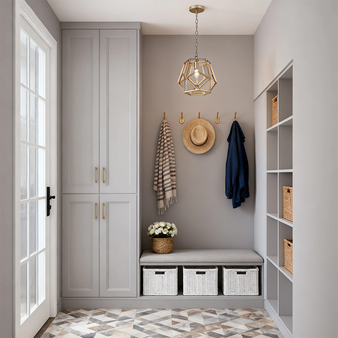 Geometric Pendant Light — Gold Metal, 1-Light, E12, 1.8m Adjustable Chain