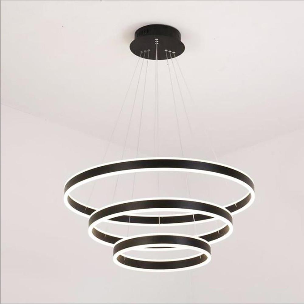 Interwoven 3-Ring Modern Chandelier — Aluminum & Acrylic, LED Dimmable, 31" Adjustable