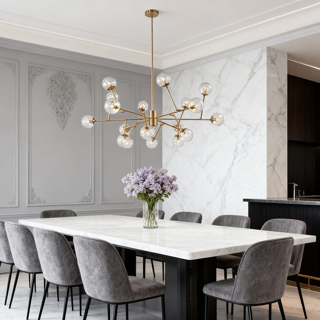 Bubble Sputnik Chandelier — Copper, Clear Glass Globes, G9, Gold Finish, 53" Adjustable