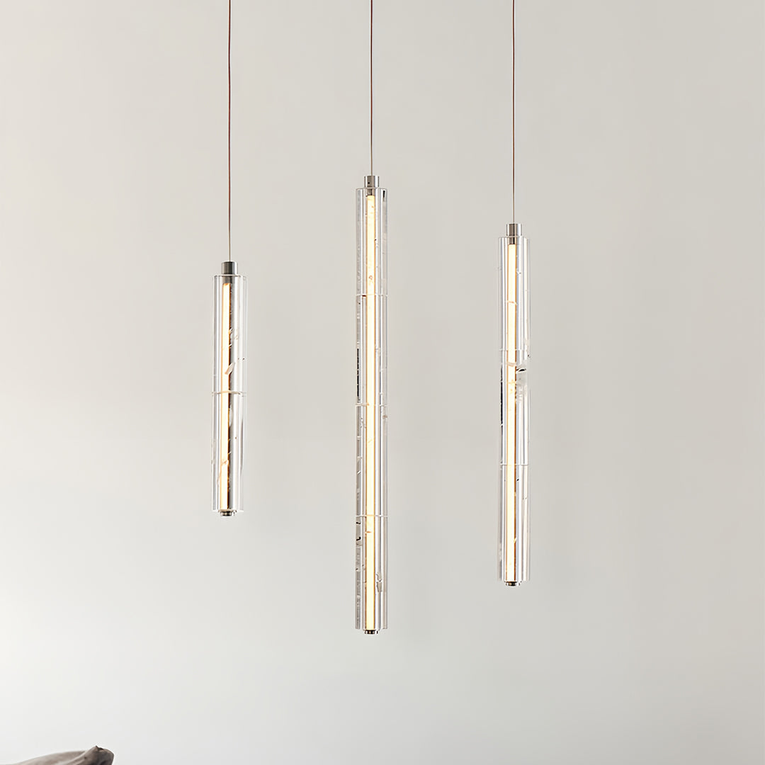Minimalist Linear Crystal Pendant — Chrome Metal, 1-Light, 6.8W–10.2W Dual Mode, Adjustable Height