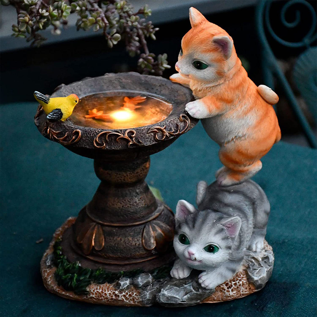 Cat Solar Garden Light — Hand-Painted Resin, LED Warm White, IP44, Dusk-to-Dawn
