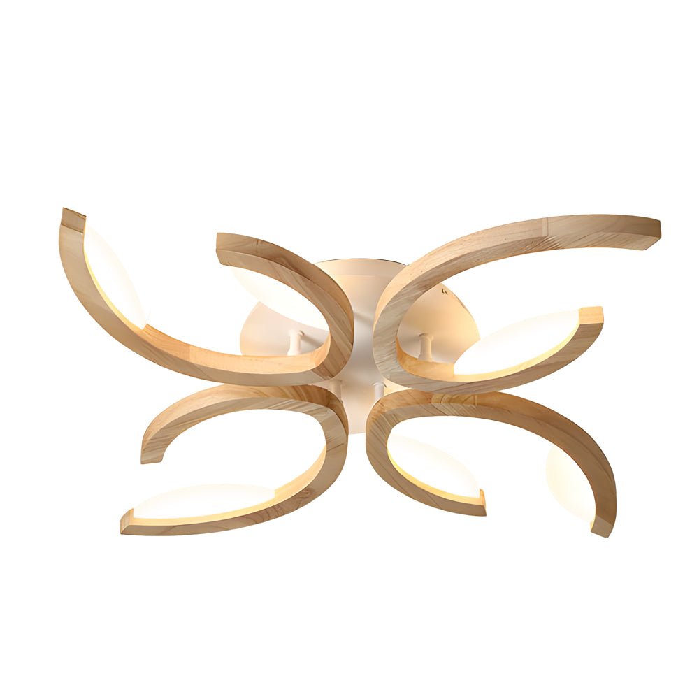 Floral Multi-Light Semi-Flush Mount — Oak Wood and Acrylic Petal Shade, Dimmable LED, 3000K–6000K, 3/4/5-Light
