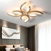 Floral Multi-Light Semi-Flush Mount — Oak Wood and Acrylic Petal Shade, Dimmable LED, 3000K–6000K, 3/4/5-Light