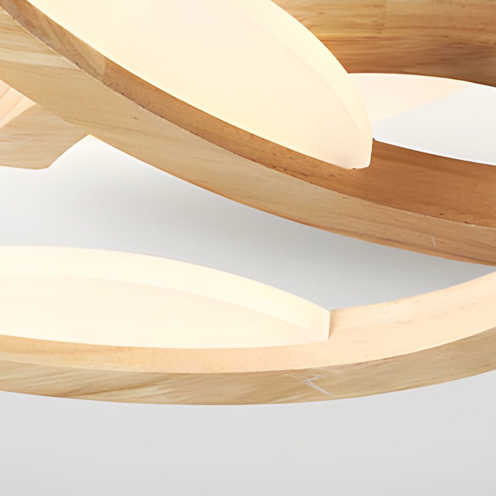 Floral Multi-Light Semi-Flush Mount — Oak Wood and Acrylic Petal Shade, Dimmable LED, 3000K–6000K, 3/4/5-Light