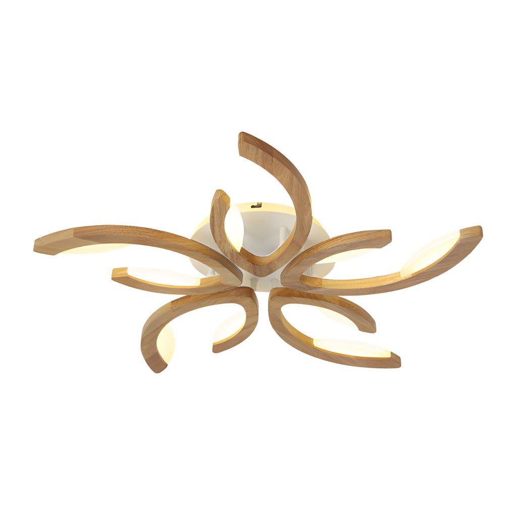 Floral Multi-Light Semi-Flush Mount — Oak Wood and Acrylic Petal Shade, Dimmable LED, 3000K–6000K, 3/4/5-Light