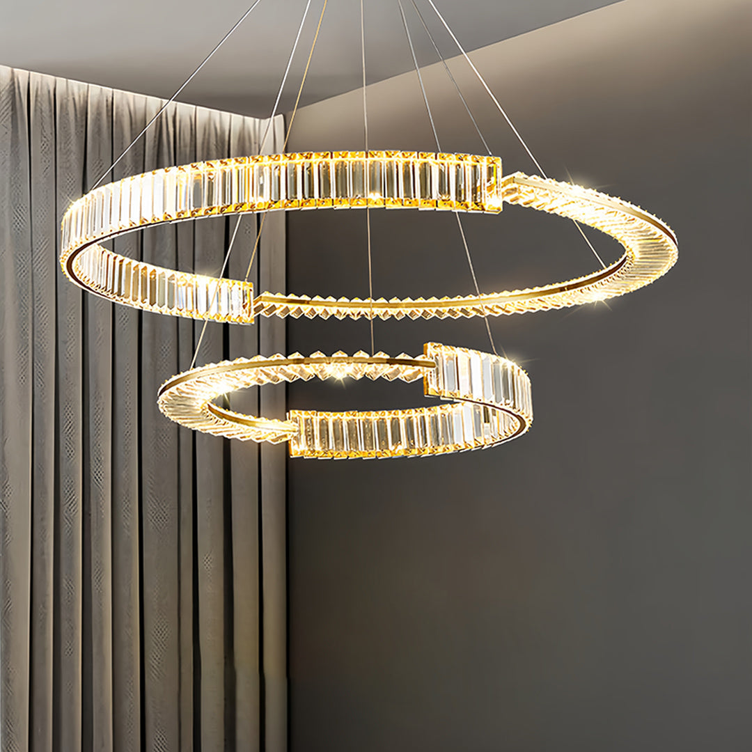 Modern Gold Crystal Ring Chandelier — Iron, LED, 3-Step Dimming (3000K–6000K), 600mm / 800mm / Combination