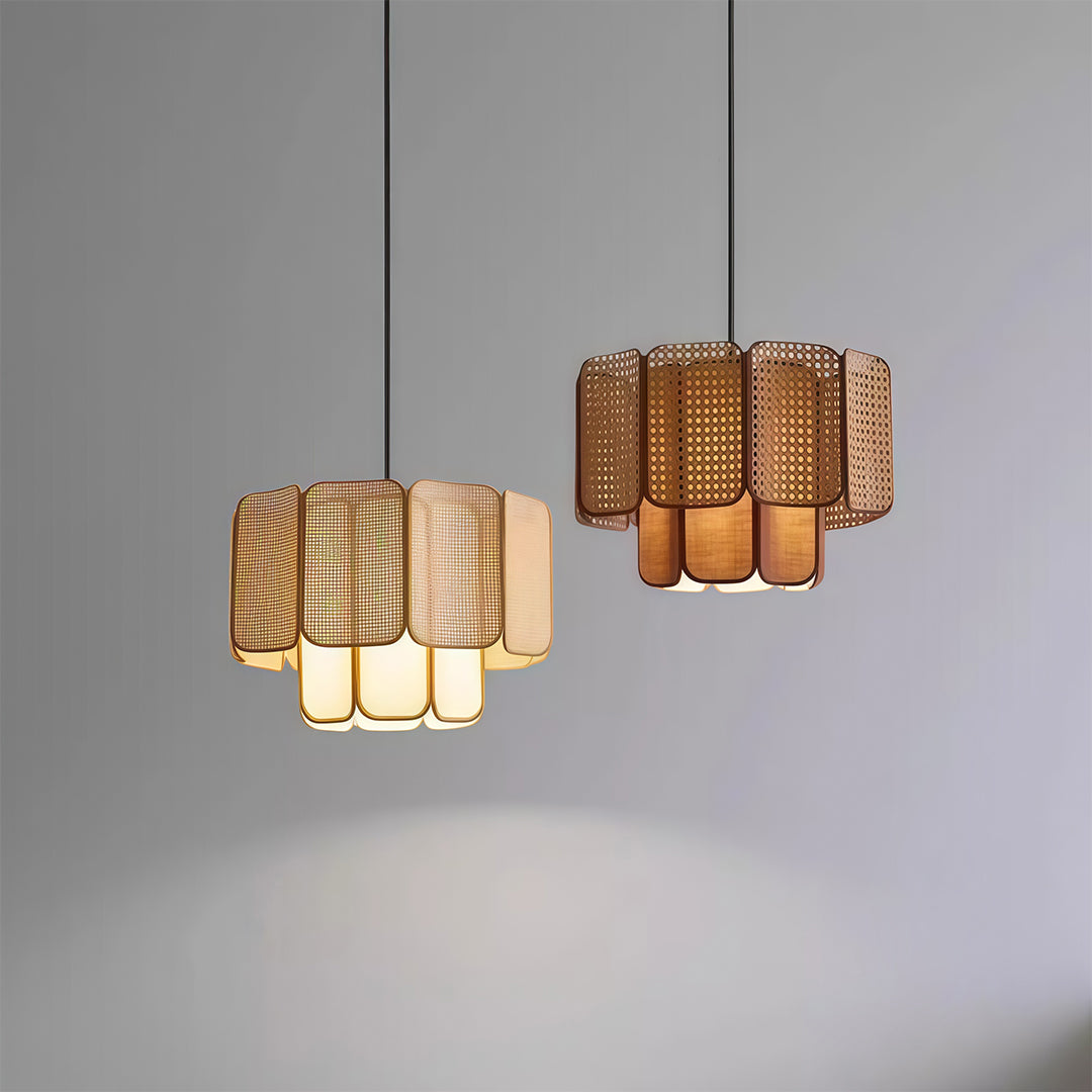 Wabi-Sabi Bamboo & Rattan Pendant — Handwoven, LED E27, 59.1" Adjustable Cord, Natural or Coffee Brown, 4 Sizes