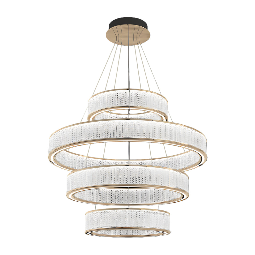 Circular Crystal Chandelier — Gold Aluminum, Multi-Layer, LED Three-Color Dimming (3000K/4500K/6000K), 59.1" Adjustable Chain