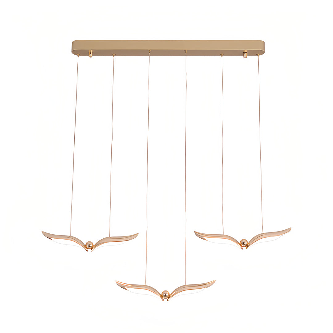 Seagull Multi-Light Pendant — Rose Gold Iron, Acrylic 3D Shadow, 1-, 3-, or 5-Head LED, Dual Color Temperature