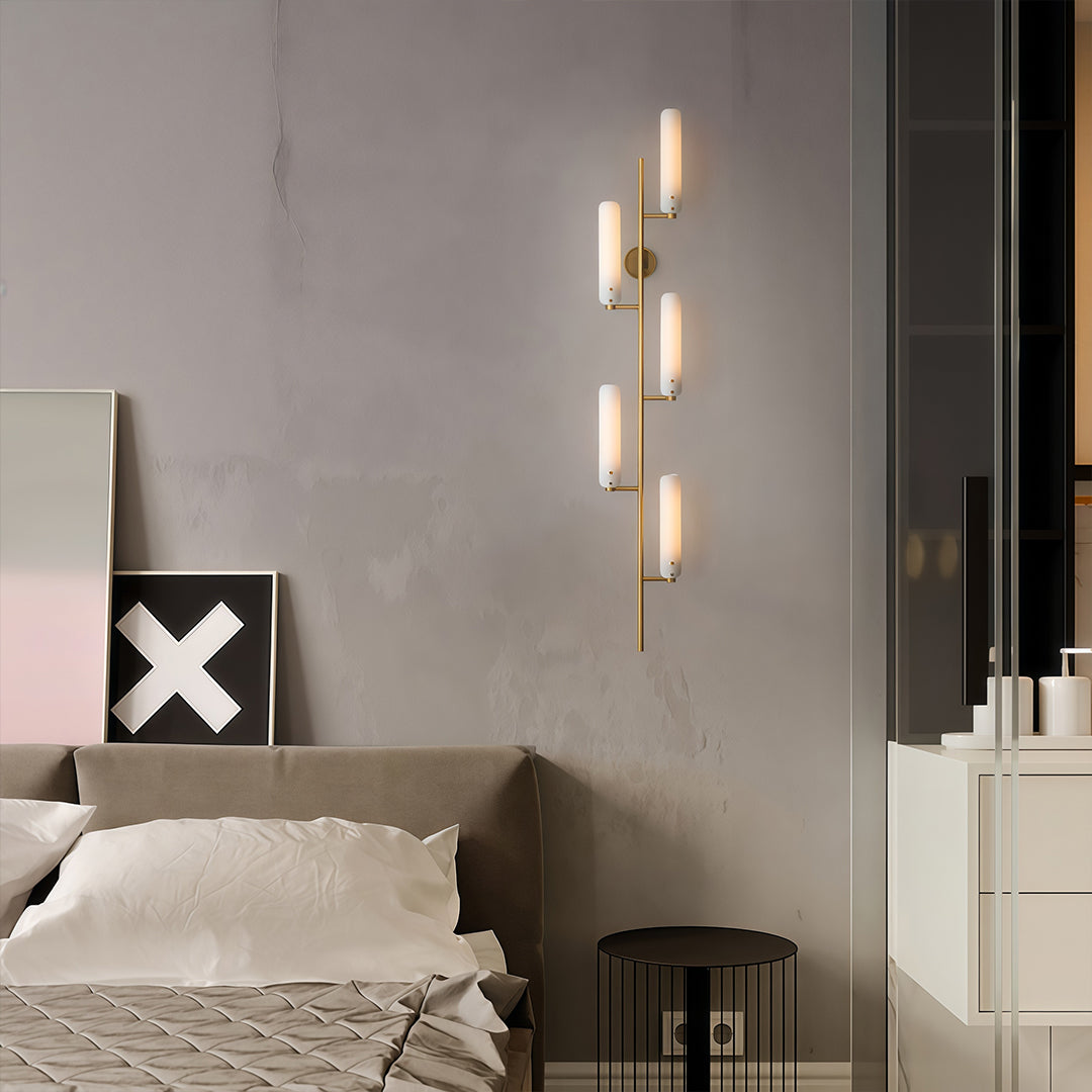 Art Deco Linear Wall Sconce — Solid Brass and Glass, E14, 3-Step Dimming, 1-, 2-, or 4-Light