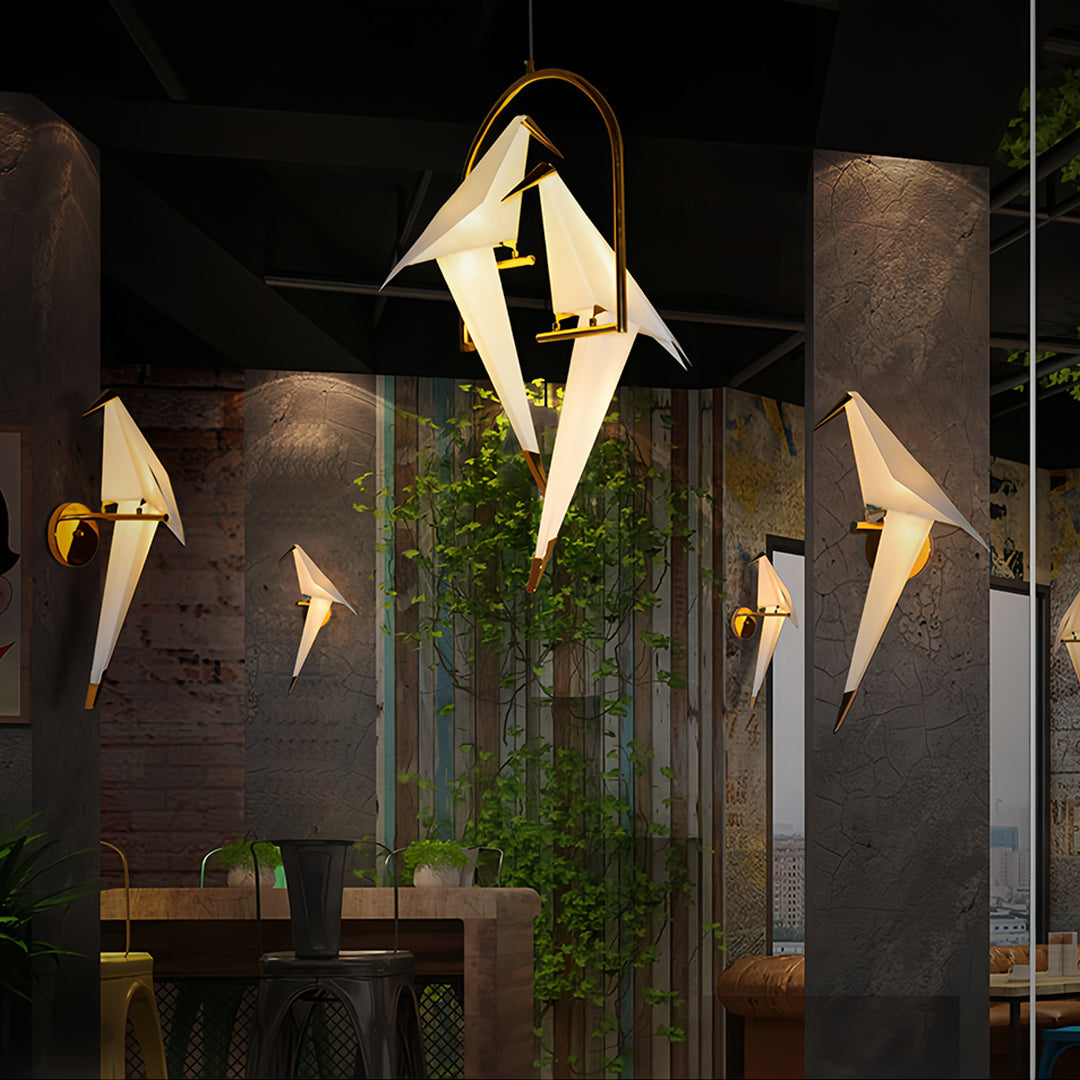 Origami Crane Wall Sconce — PP & Metal, Gold Accent, LED 6W, 3000K Warm White
