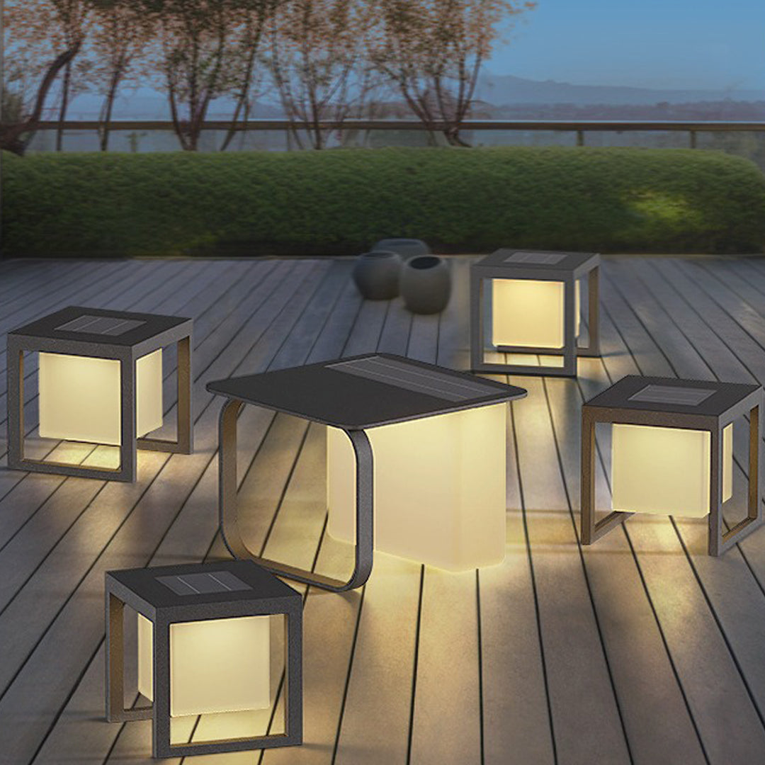 Solar Outdoor Floor Lamp with Table or Chair — Stainless Steel, 12W LED 3000K, IP65, Remote Control
