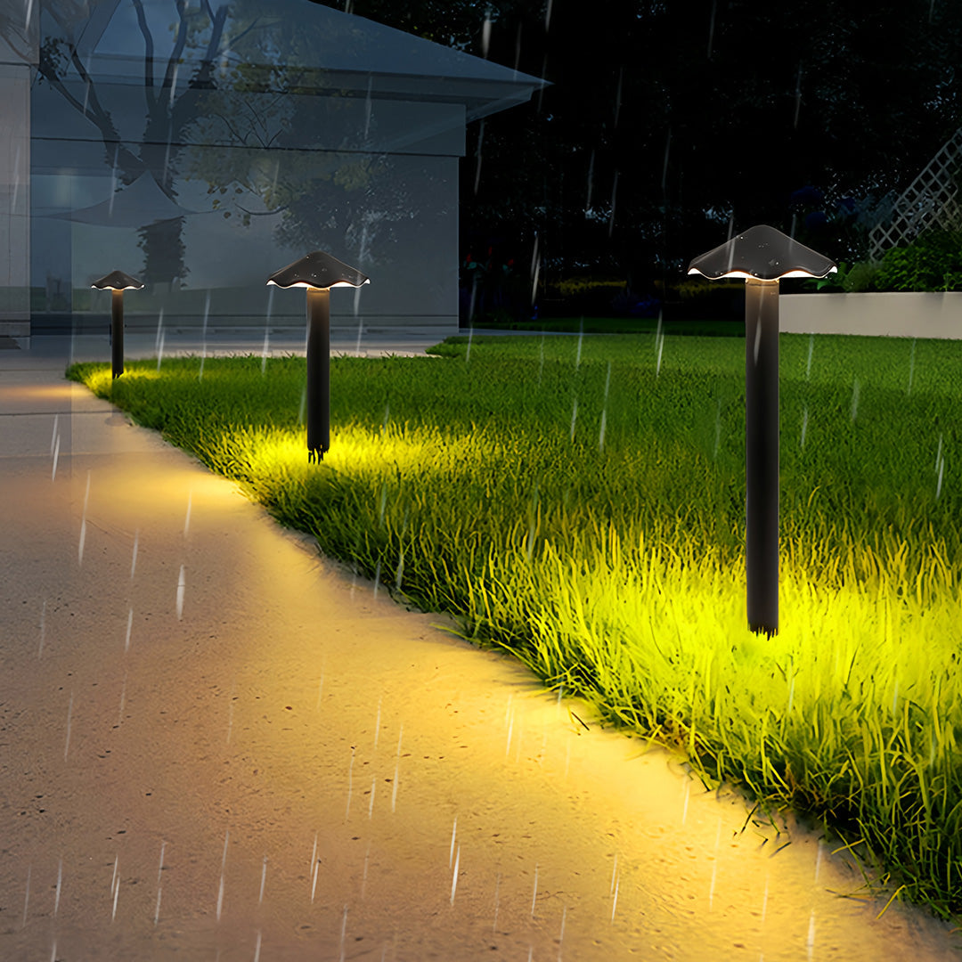 Industrial Umbrella Path Light — Black Die-Cast Aluminum, 12W LED, IP65 Weatherproof, Hardwired