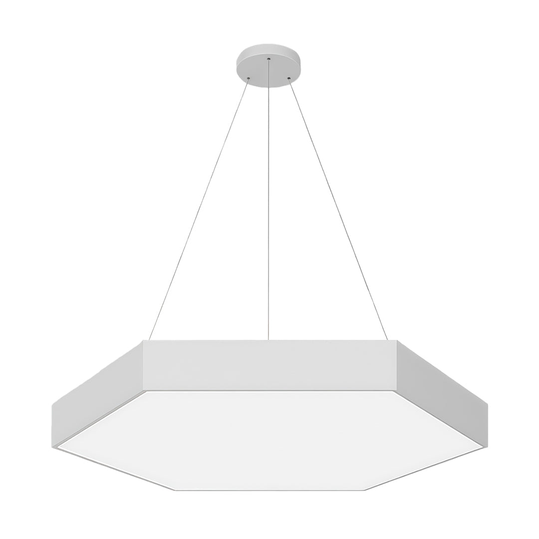 Hexagonal Geometric Honeycomb LED Pendant — Iron, Acrylic Shade, 6 Sizes, 39.4" Adjustable Chain, Black or White