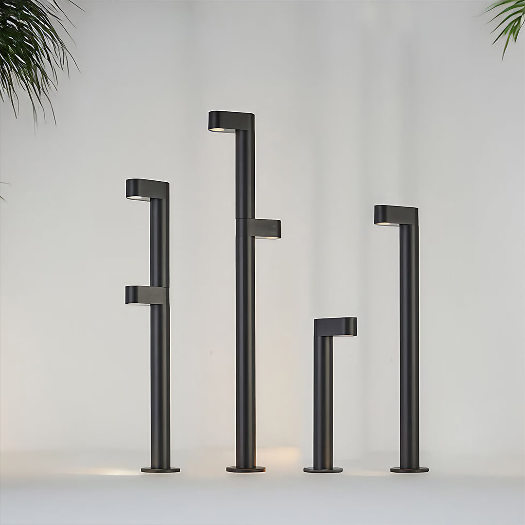 Modern LED Pathway Bollard Light — Sand-Black Aluminum, Transparent Glass, 3000K, IP65, 8W–16W, 350mm–800mm