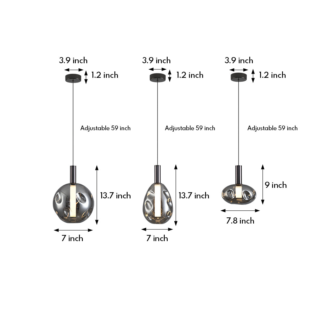 Minimalist Branch Drum Pendant Light — Wrought Iron, Smoke Grey Glass, Three-Color Dimming, Adjustable Chain