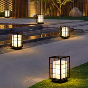 Square Japanese Outdoor Bollard Lantern — Stainless Steel & Acrylic, 10W LED, 3000K, IP65, 11.81" Hardwired