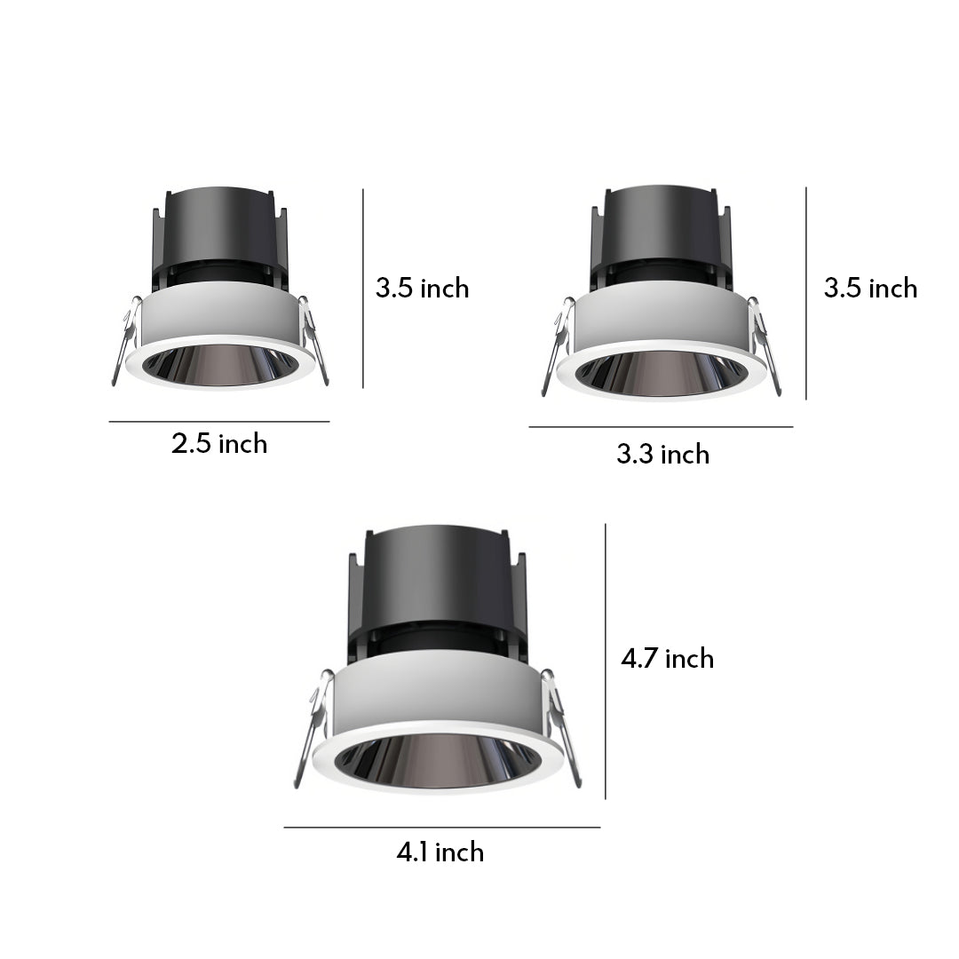 Deep Anti-Glare LED Recessed Spotlight — Aluminum & Acrylic, 9W–18W, 55mm / 75mm / 95mm, 3000K / 4000K / 6000K