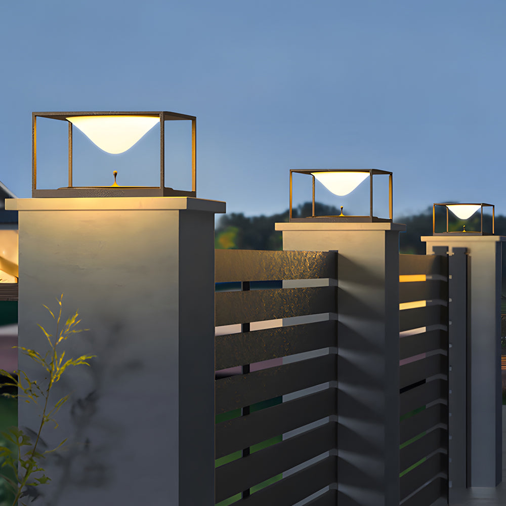 Square Pillar Post Light — Stainless Steel & Acrylic, Solar / Hardwired, LED 3000K, IP65 Weatherproof