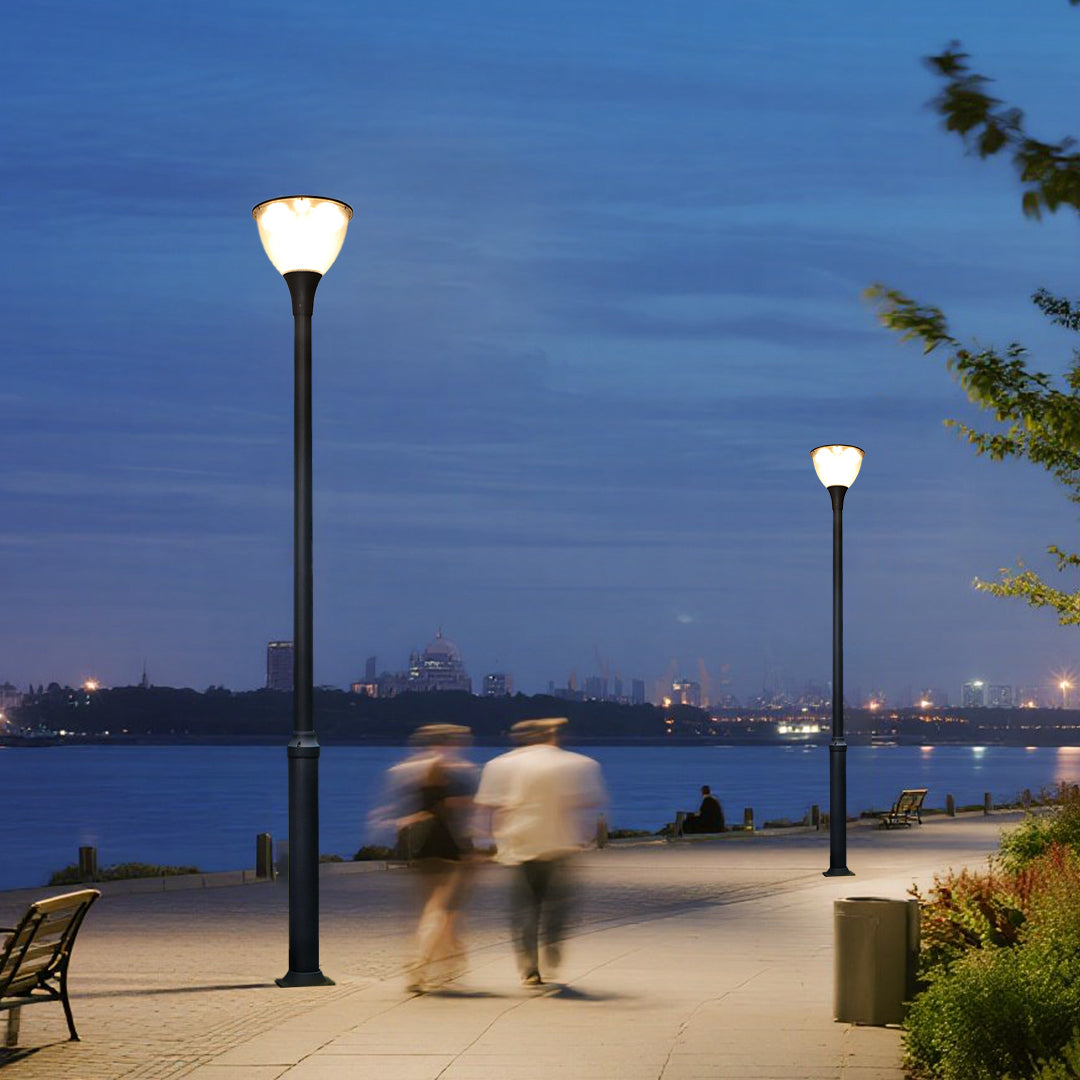 Modern Minimalist Outdoor Post Light — Matte Black Aluminum, Dome, LED, 36W / 48W, 3000K, IP65, 3-Meter Pole