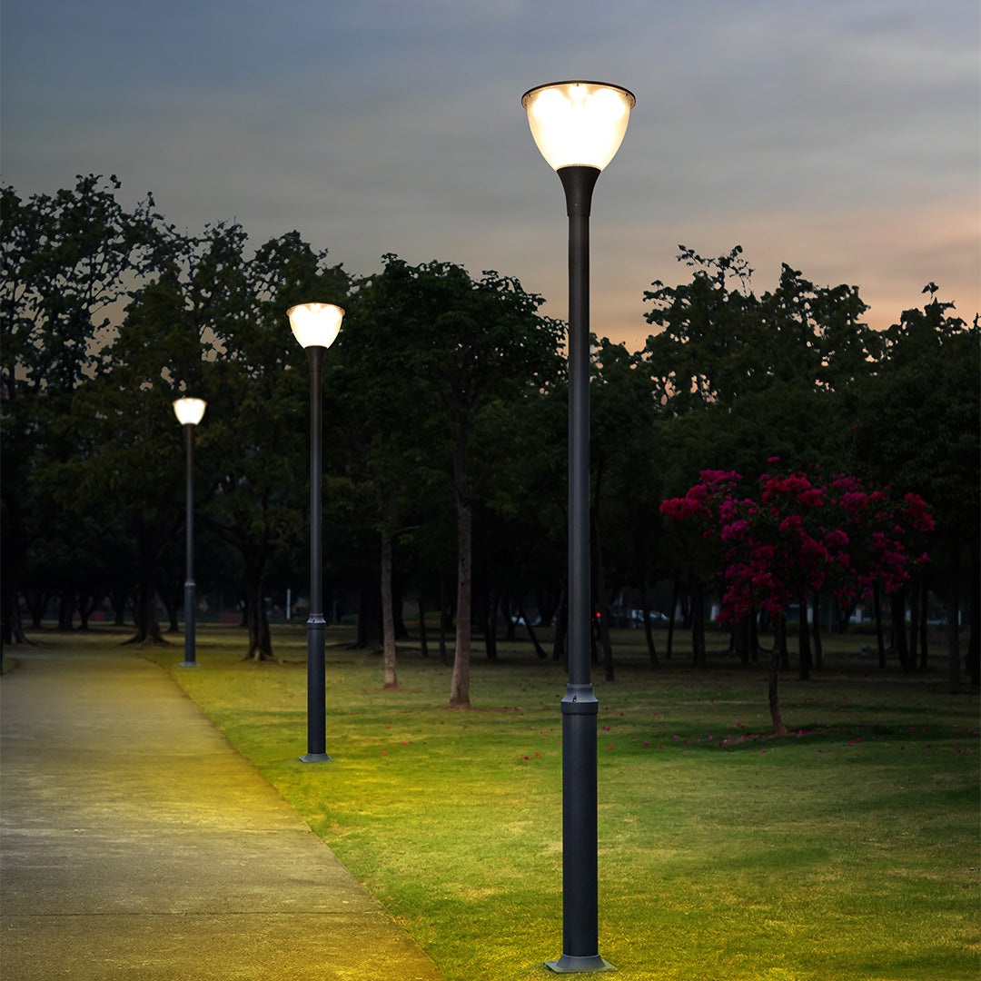 Modern Minimalist Outdoor Post Light — Matte Black Aluminum, Dome, LED, 36W / 48W, 3000K, IP65, 3-Meter Pole