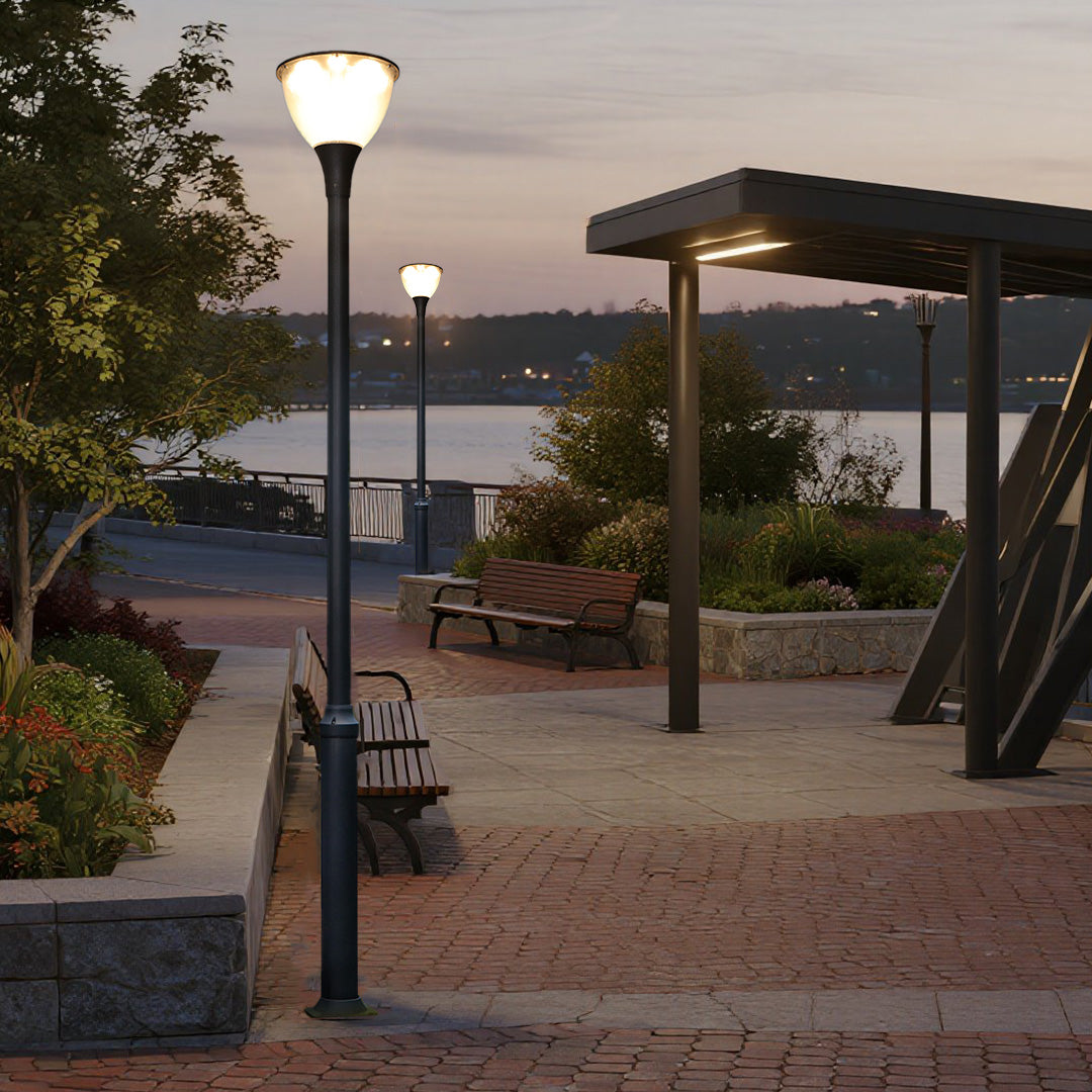 Modern Minimalist Outdoor Post Light — Matte Black Aluminum, Dome, LED, 36W / 48W, 3000K, IP65, 3-Meter Pole