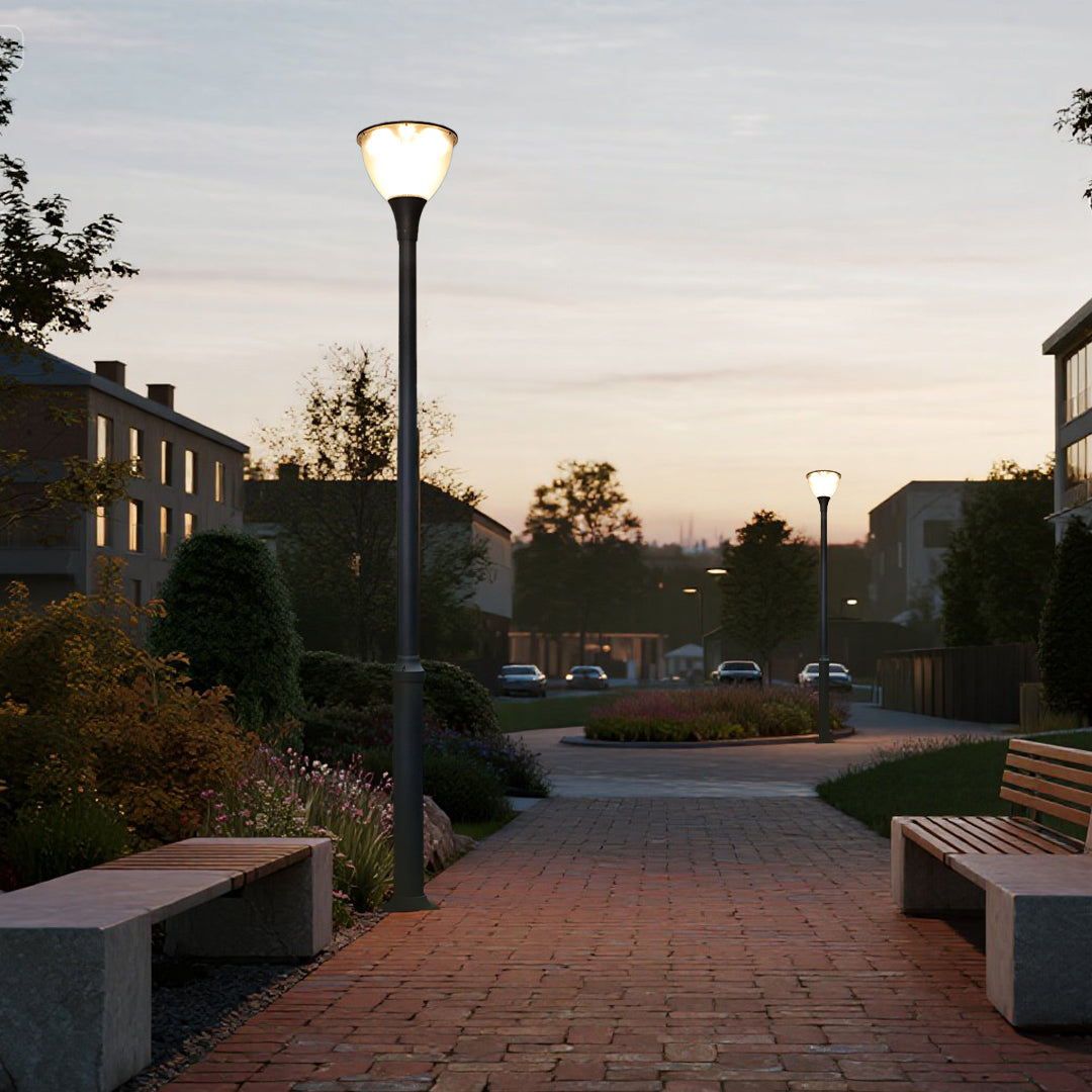 Modern Minimalist Outdoor Post Light — Matte Black Aluminum, Dome, LED, 36W / 48W, 3000K, IP65, 3-Meter Pole
