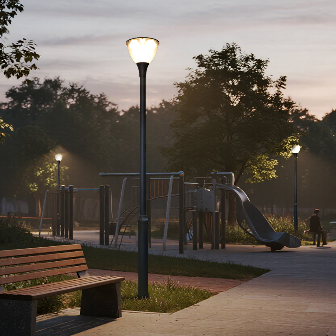 Modern Minimalist Outdoor Post Light — Matte Black Aluminum, Dome, LED, 36W / 48W, 3000K, IP65, 3-Meter Pole
