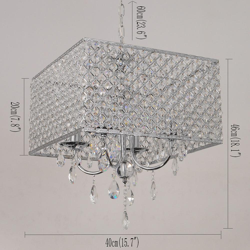 Square Electroplated Metal and Glass LED Chandelier — Chrome / Black, 16" Modern