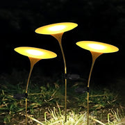 Mushroom Solar Lawn Light — Stainless Steel & Acrylic, Black & Gold, LED 3000K, IP65, Adjustable Pole, 5.9" × 33.5"