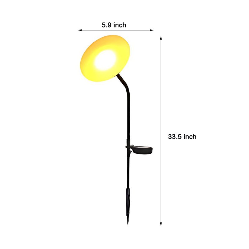 Mushroom Solar Lawn Light — Stainless Steel & Acrylic, Black & Gold, LED 3000K, IP65, Adjustable Pole, 5.9" × 33.5"