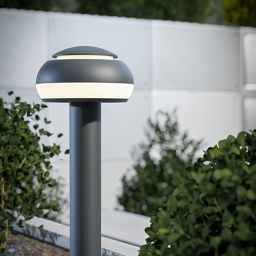 Mushroom Bollard Path Light — Black Aluminum, Integrated LED, IP54, 3 Heights (400–800mm)