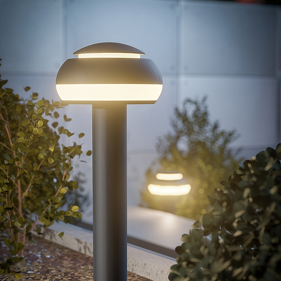 Mushroom Bollard Path Light — Black Aluminum, Integrated LED, IP54, 3 Heights (400–800mm)