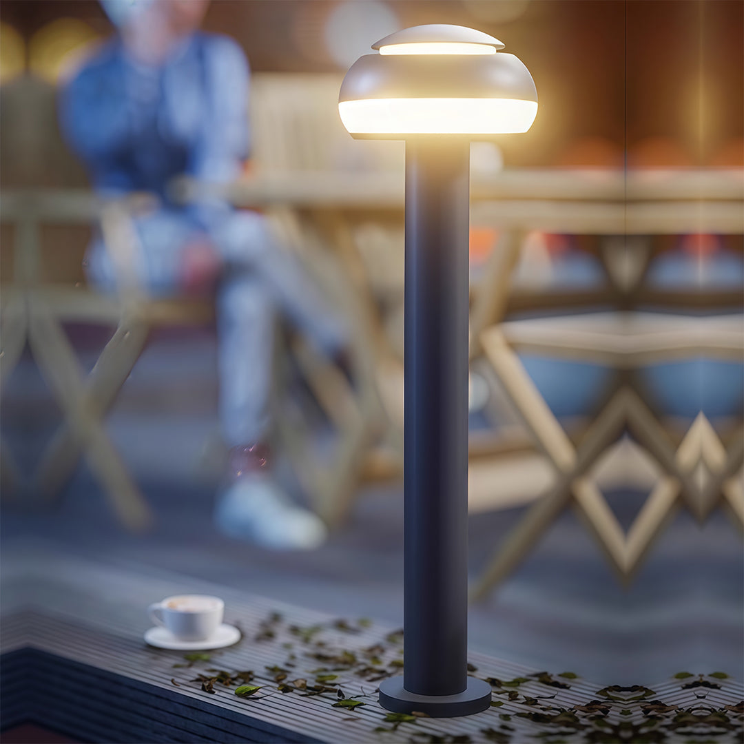 Mushroom Bollard Path Light — Black Aluminum, Integrated LED, IP54, 3 Heights (400–800mm)