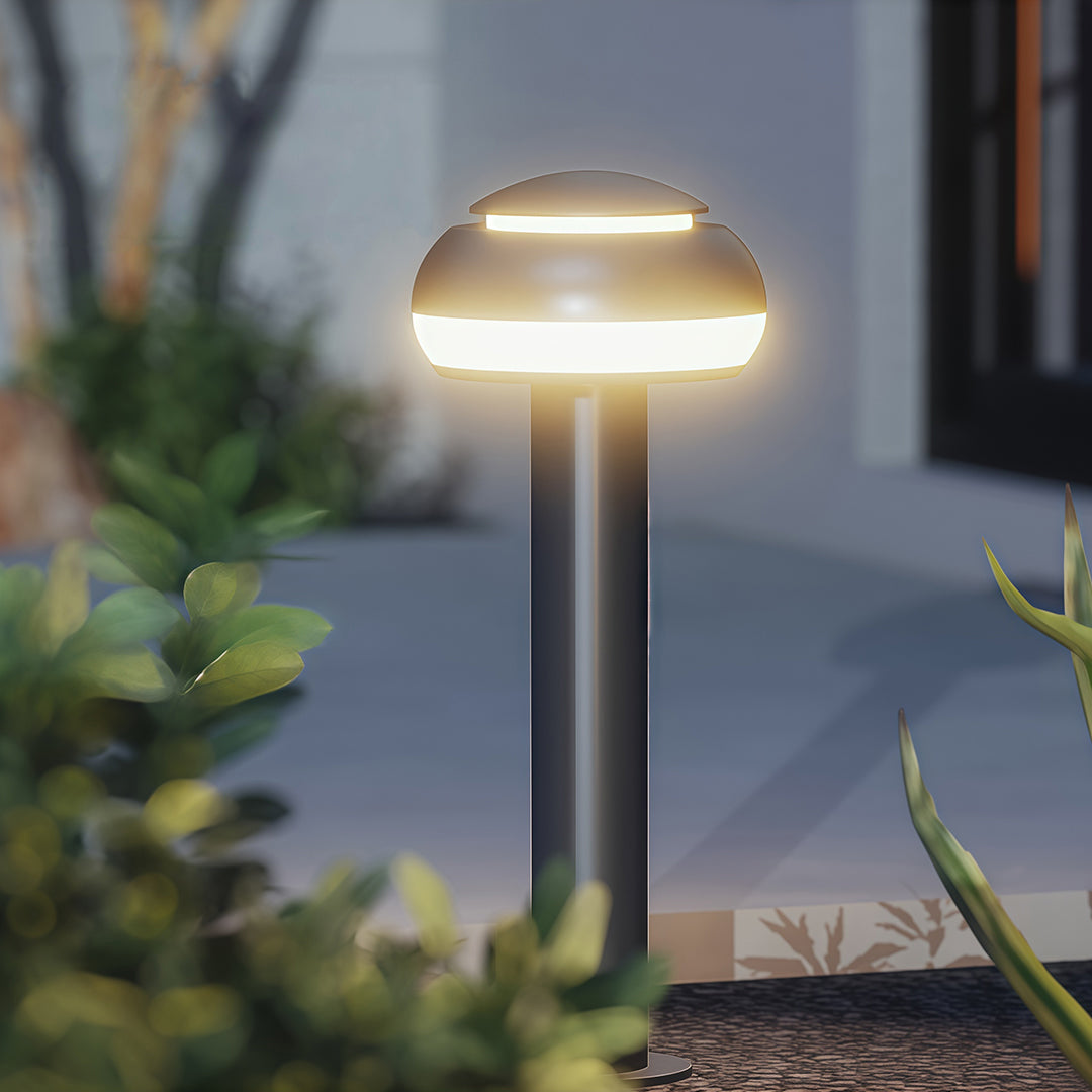 Mushroom Bollard Path Light — Black Aluminum, Integrated LED, IP54, 3 Heights (400–800mm)