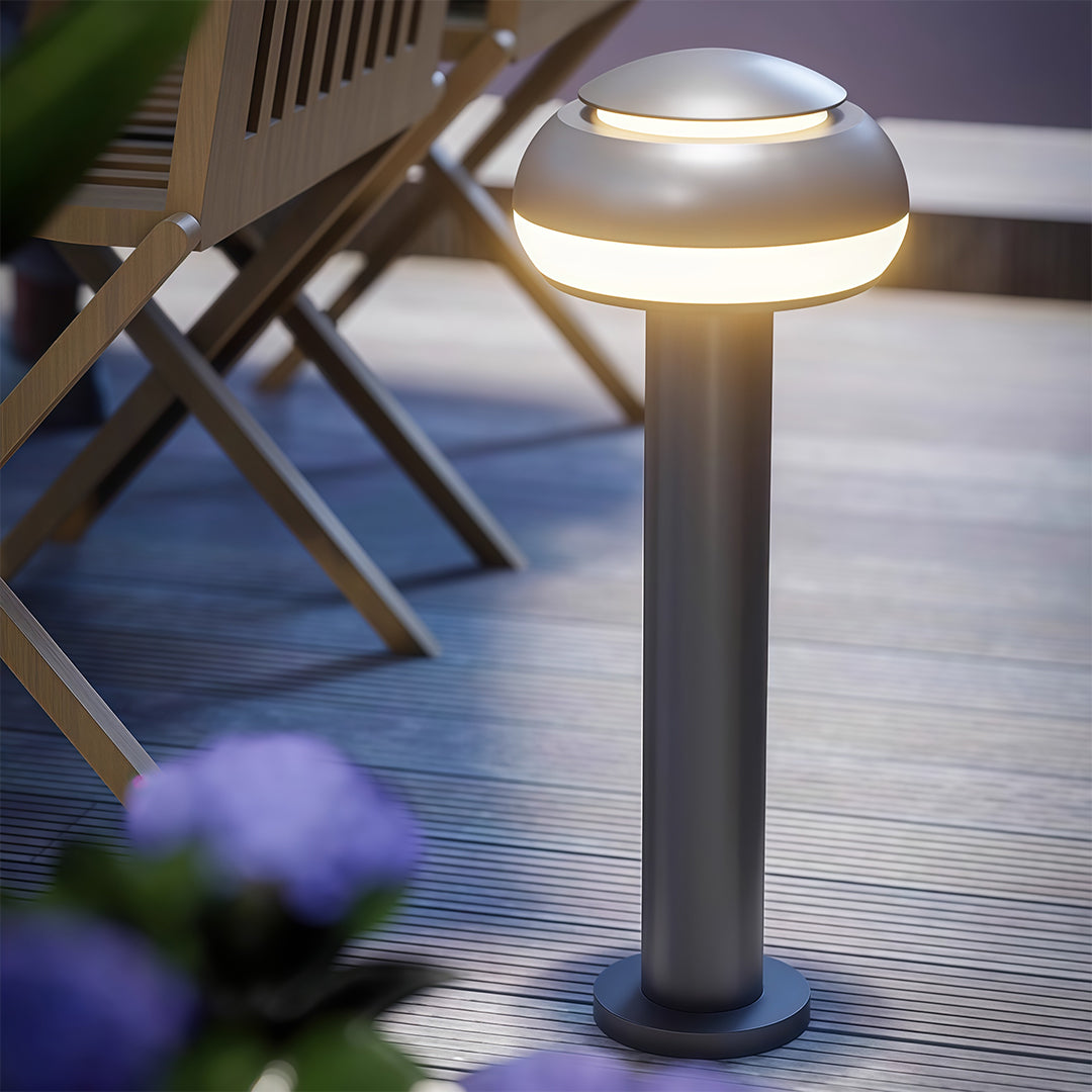 Mushroom Bollard Path Light — Black Aluminum, Integrated LED, IP54, 3 Heights (400–800mm)