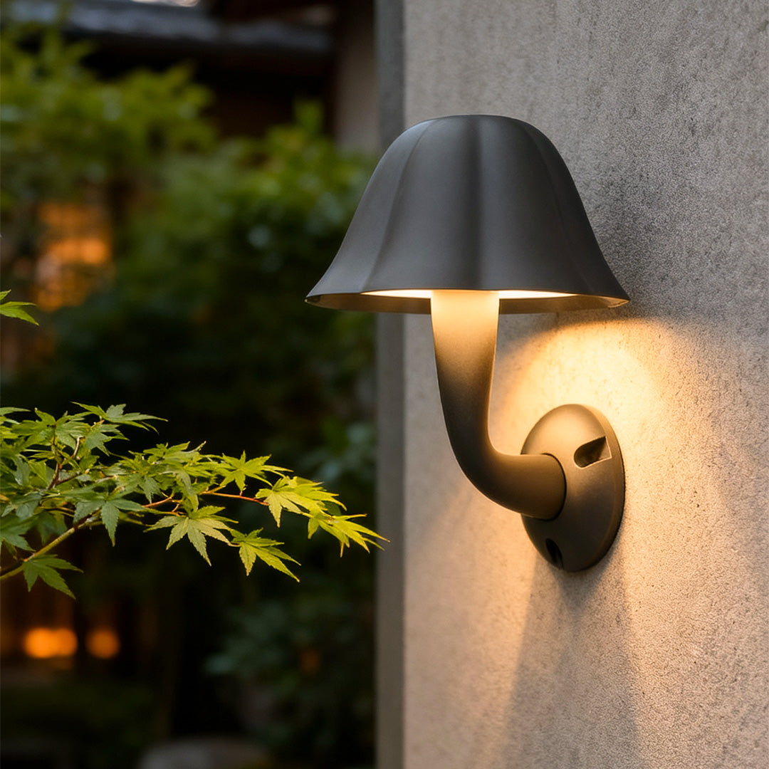 Mushroom Outdoor Wall Sconce — Black Aluminum, 12W LED, IP54 Weatherproof