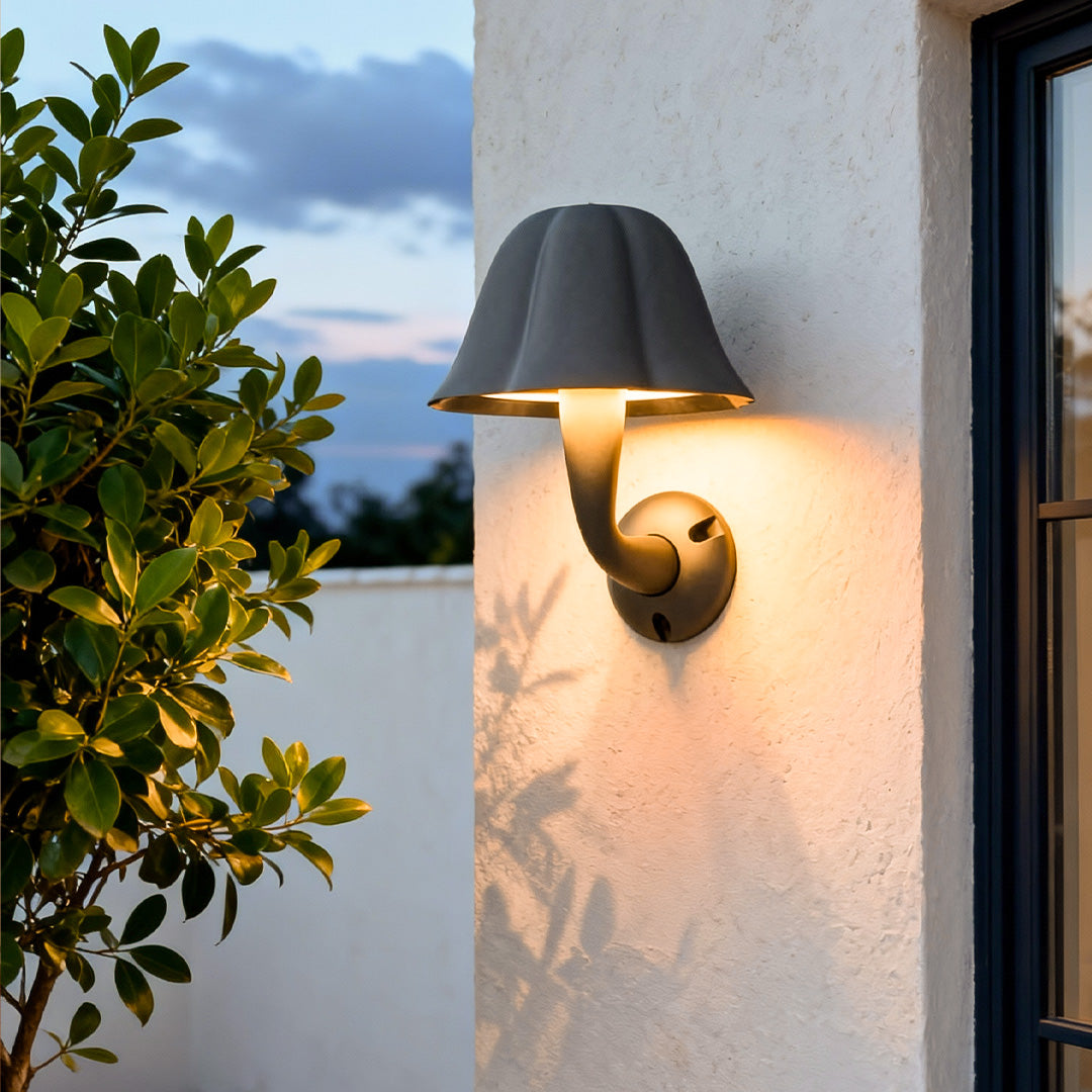 Mushroom Outdoor Wall Sconce — Black Aluminum, 12W LED, IP54 Weatherproof